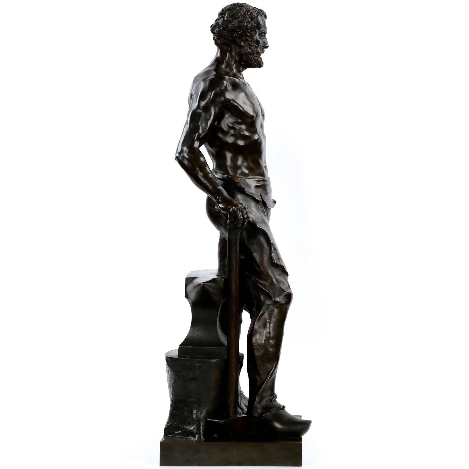 Romantic Alfred Boucher Antique Bronze Sculpture L'forgeron by Siot