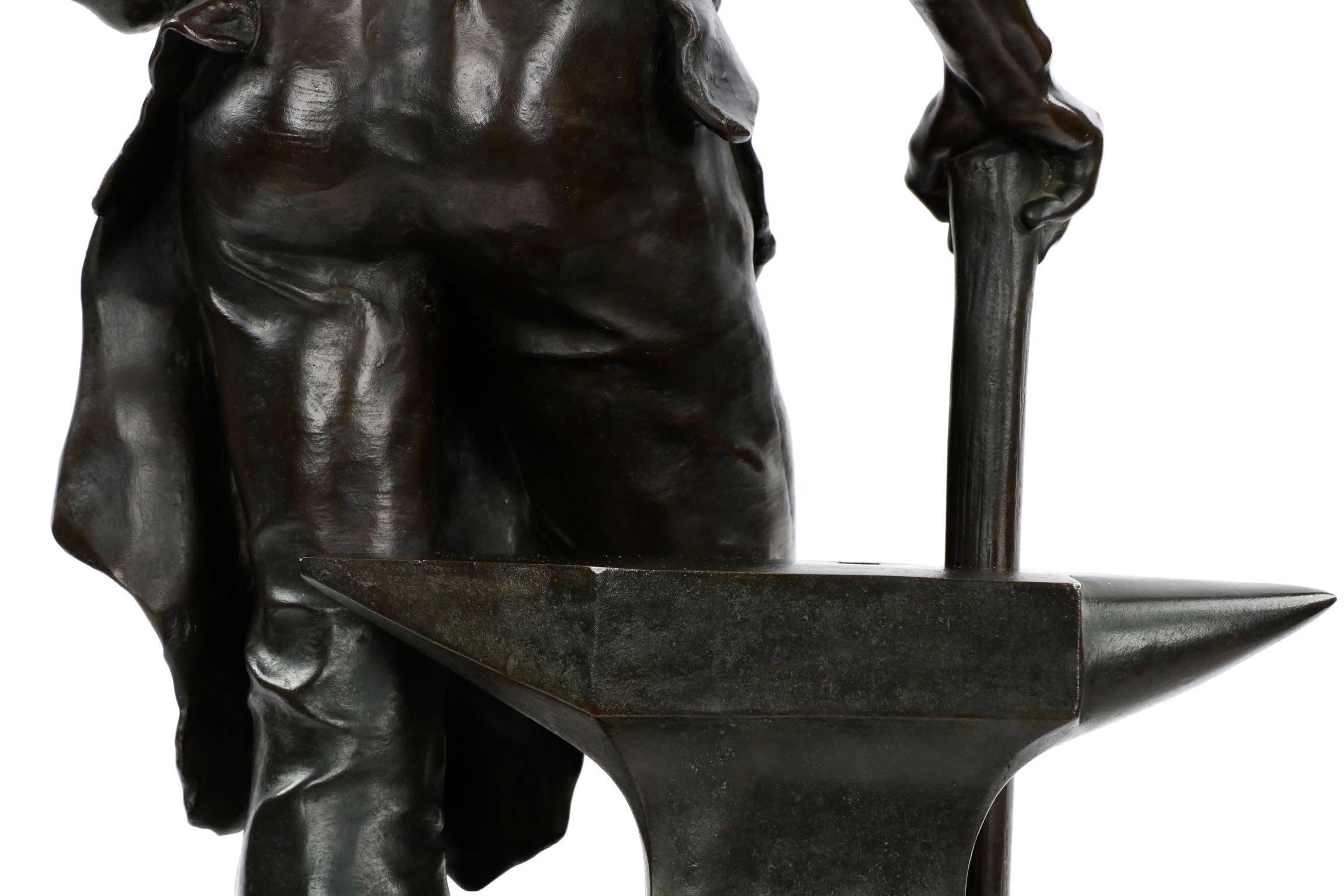 Alfred Boucher Antique Bronze Sculpture L'forgeron by Siot 1