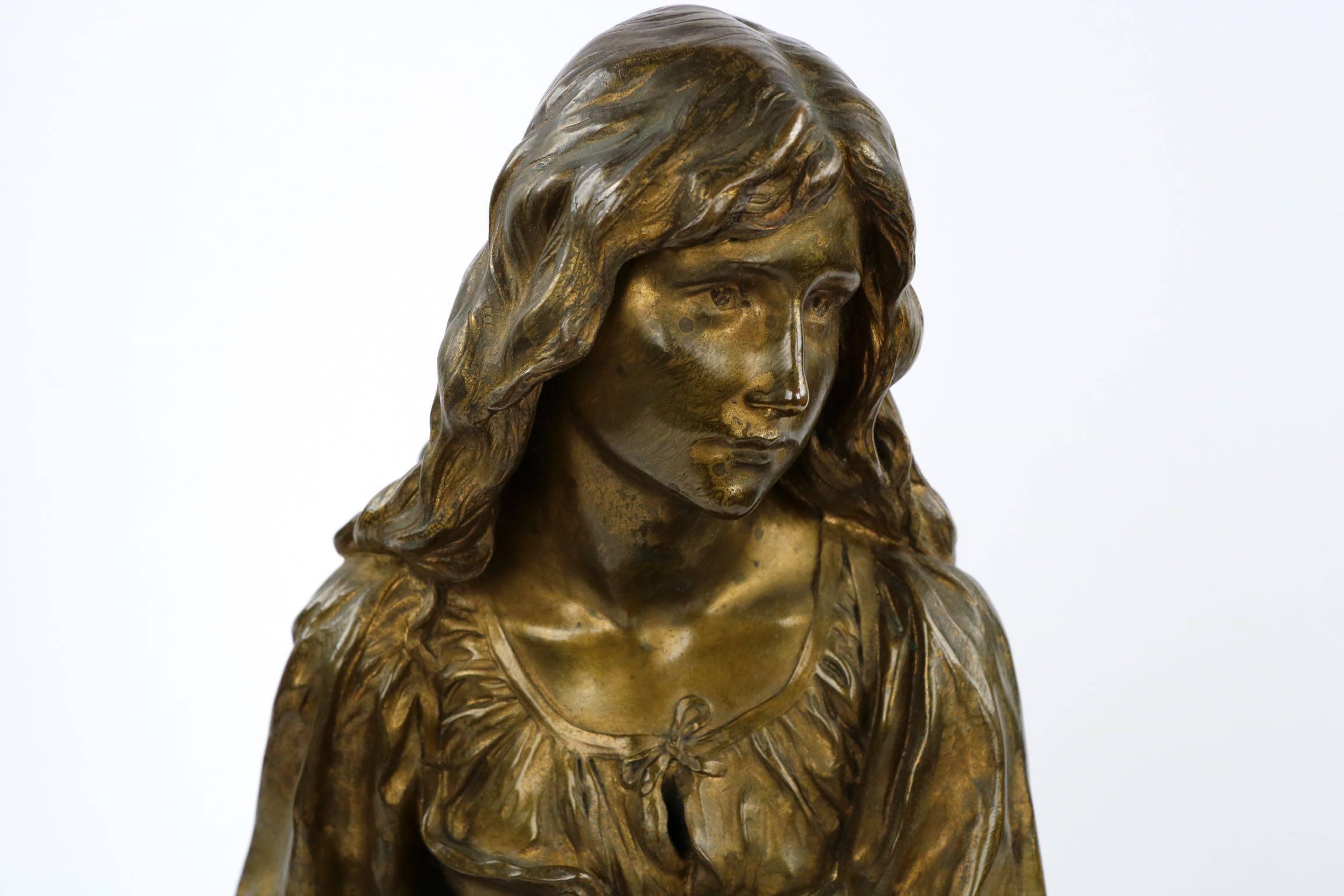 Romantic Paul Mengin (French, 1853-1937) Gilded Bronze Sculpture of Mignon by Susse