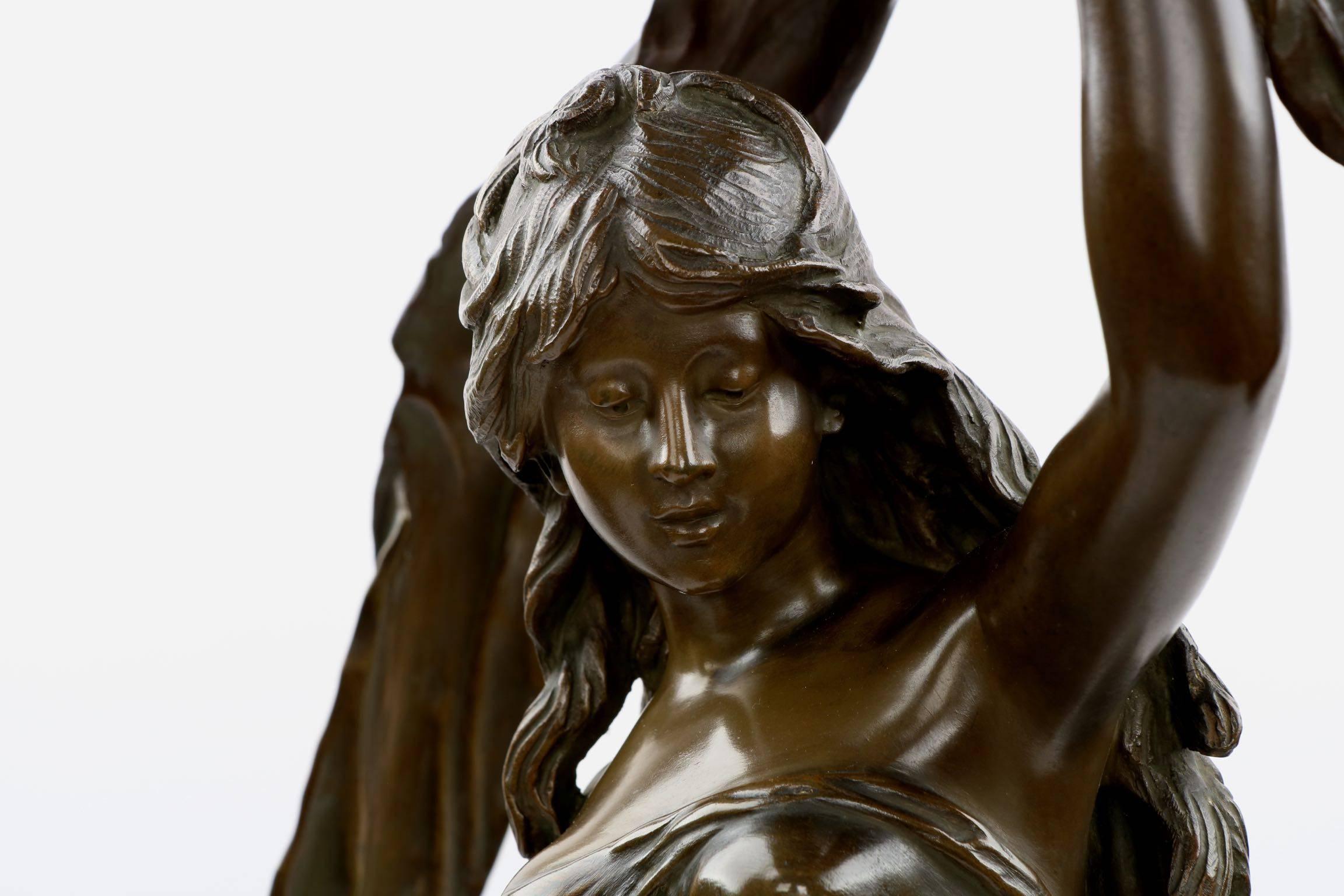 Romantic Large Bronze Sculpture of L'Aurore After Model by Auguste Moreau, circa 1900