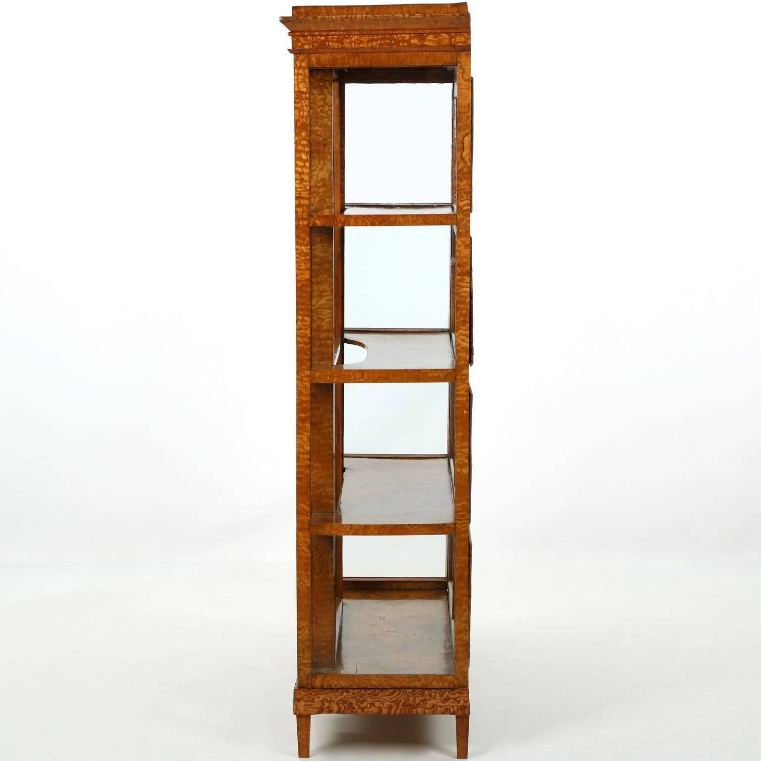 Austrian Exceptional Biedermeier Olivewood Glazed Pane Vitrine Bookcase Cabinet