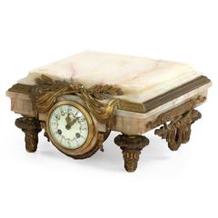 French Louis XVI Style Onyx and Bronze Sculpture Pedestal Base With Mougin Clock