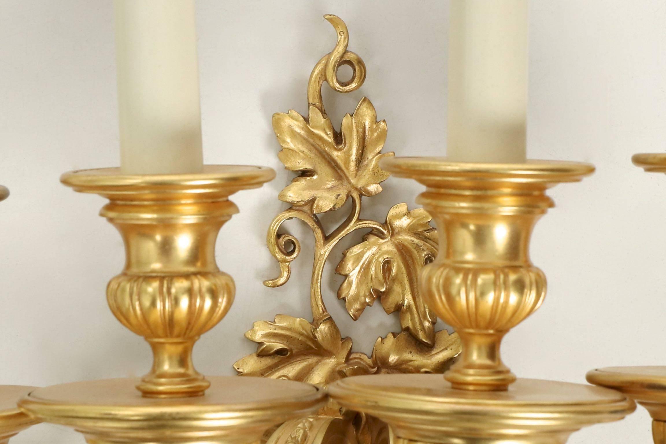 Empire Excellent Pair of Mitchell, Vance & Co Gilt Bronze Four-Light Wall Sconce Lamps