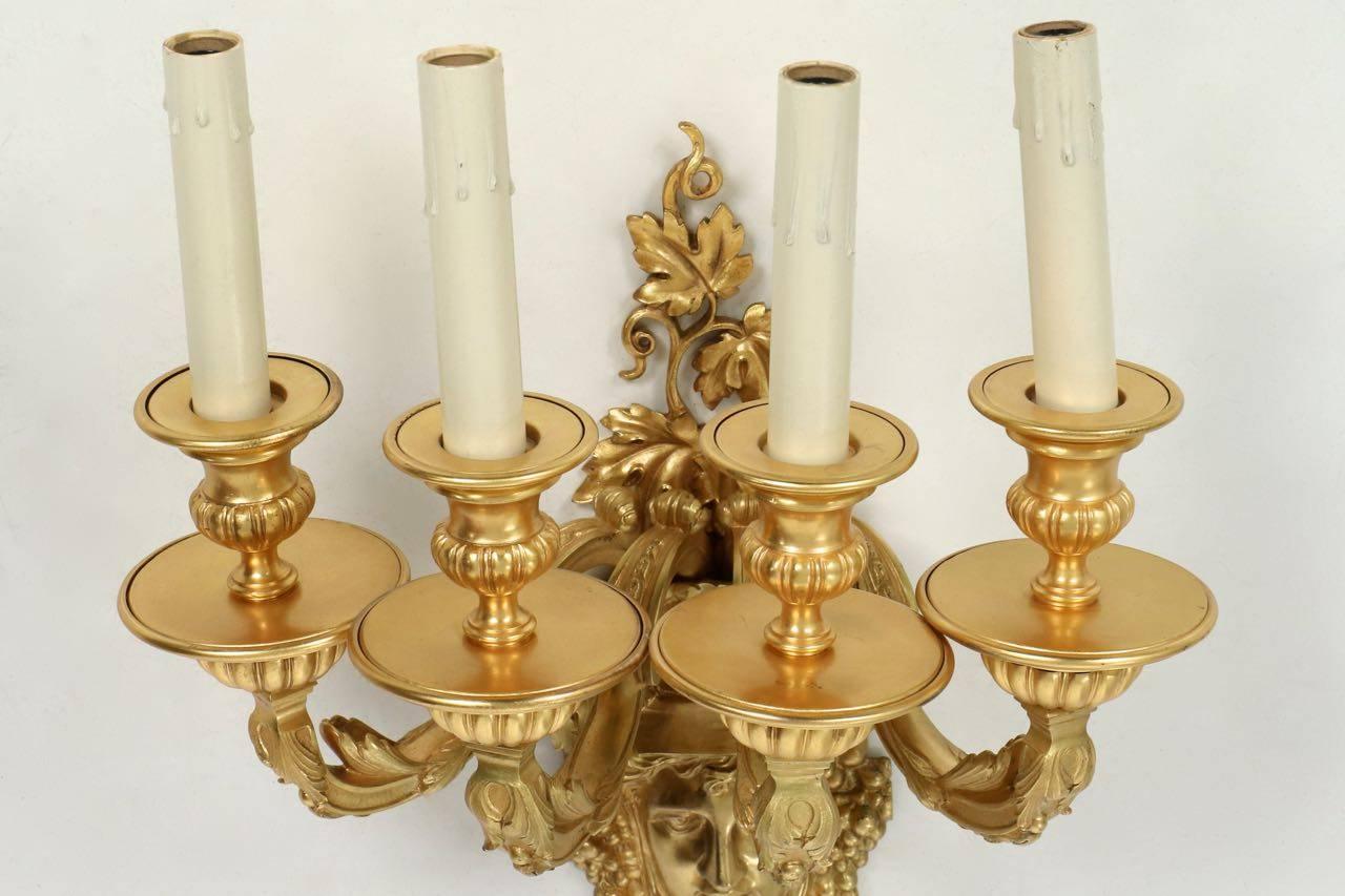 Excellent Pair of Mitchell, Vance & Co Gilt Bronze Four-Light Wall Sconce Lamps 2