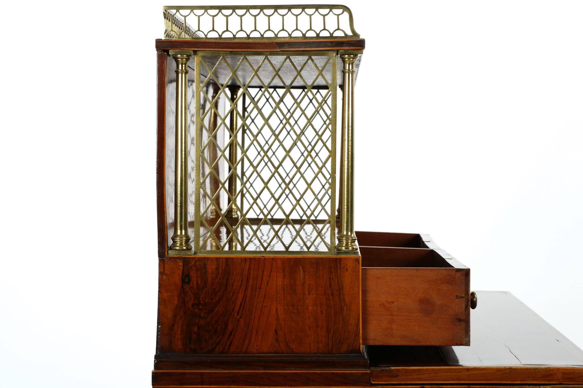 Regency Rosewood Bonheur du Jour Antique Writing Desk, English circa 1820 1
