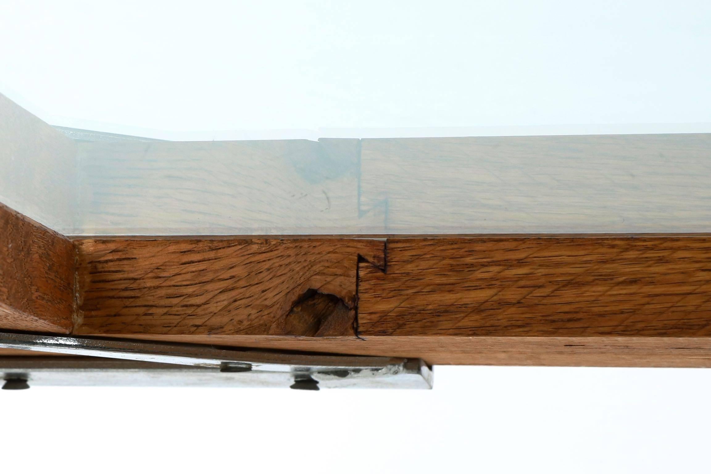Modern Chrome, Glass and Dovetail Joined Oak Dining Table c. 1980's 5