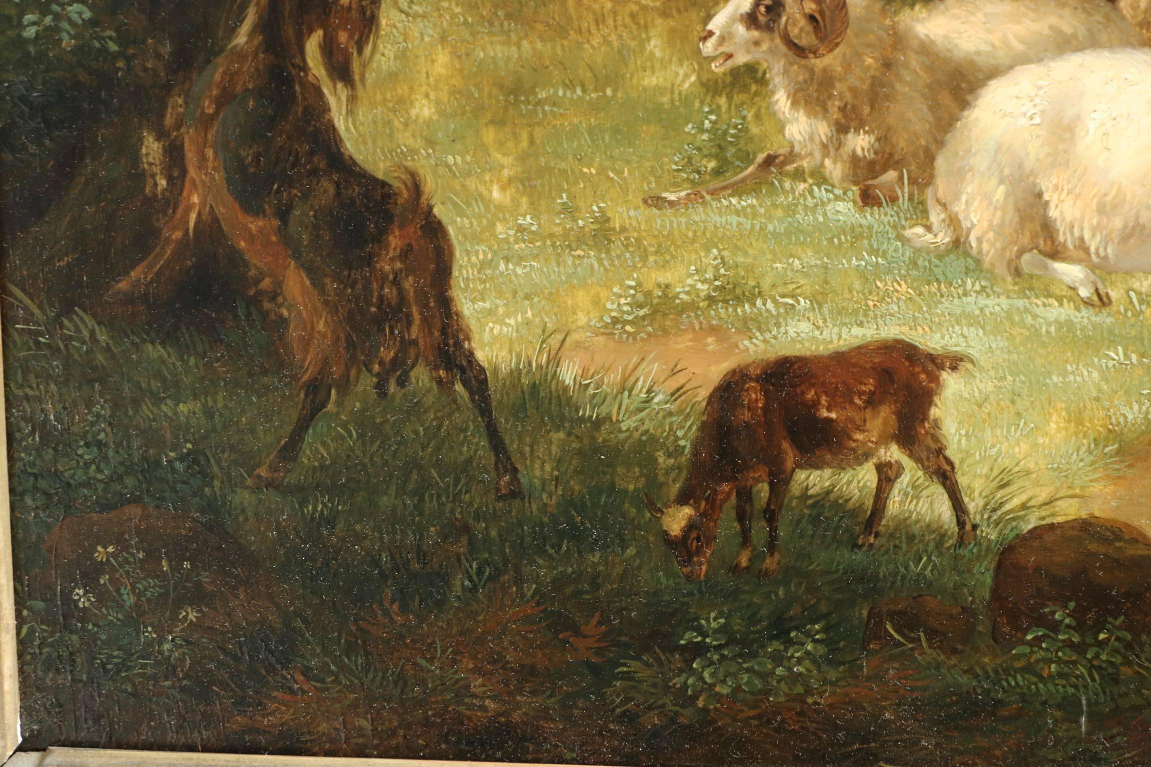 18th Century Belgian Landscape Painting of Cattle & Sheep by Jean-Baptiste De Roy, circa 1798