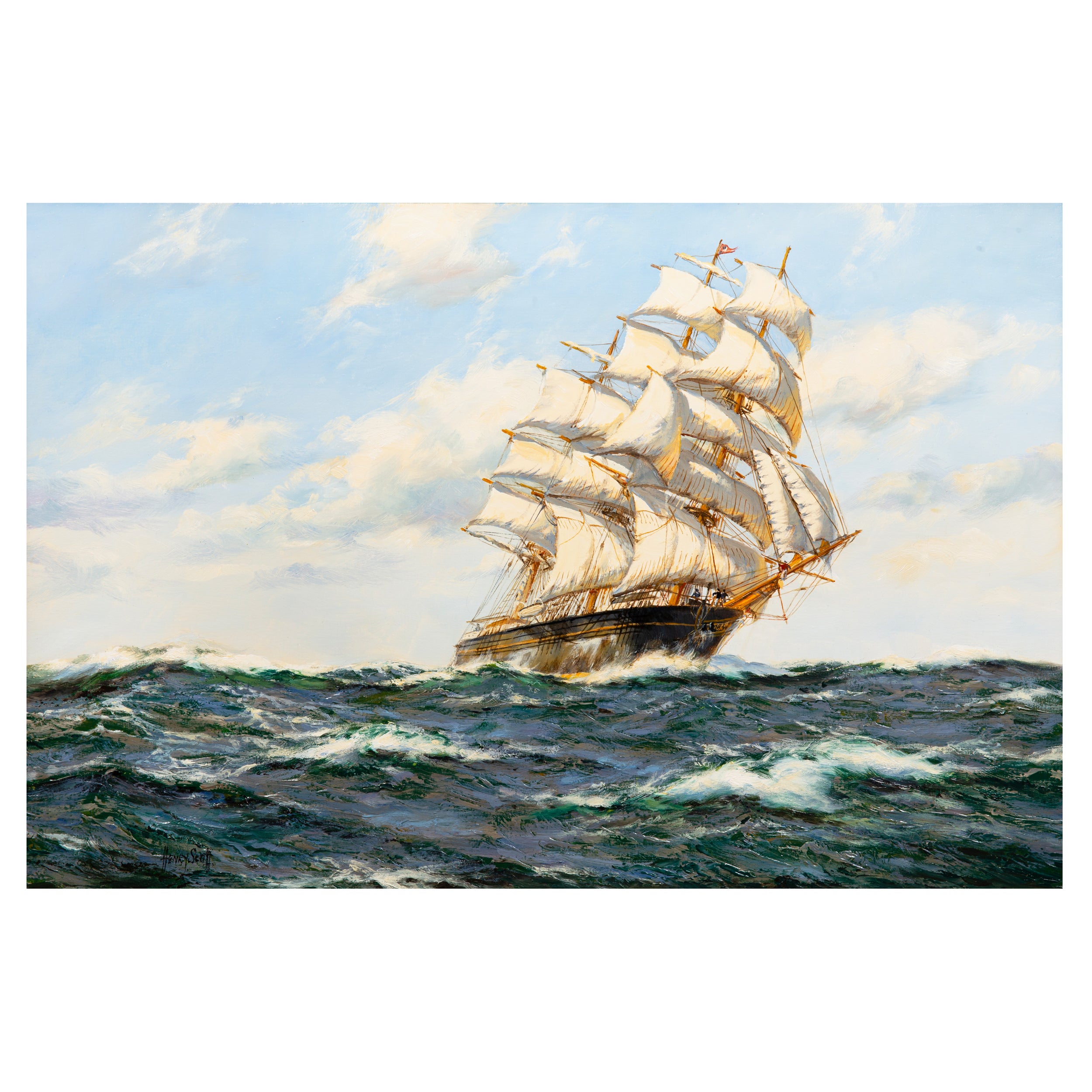Seascape Painting of American Clipper Ship “Red Cloud” by Henry Scott For Sale