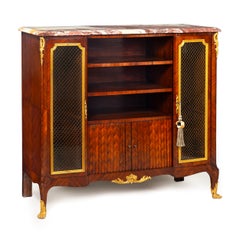 French Louis XV Style Kingwood Marble Top Bibliotheque Cabinet
