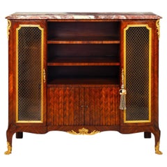 French Louis XV Style Kingwood Marble Top Bibliotheque Cabinet