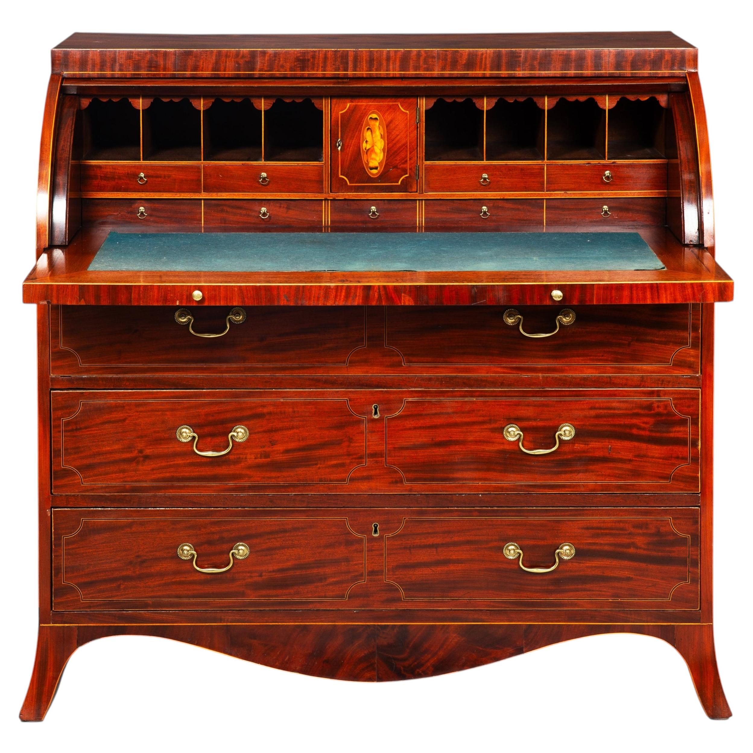 Rare bureau cylindrique américain de style fédéral en acajou, Baltimore ou Annapolis, vers 1800