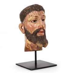 Spanish Polychromed Carved Head of Christ as Ecce Homo, early 18th century