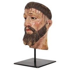 Spanish Polychromed Carved Head of Christ as Ecce Homo, early 18th century