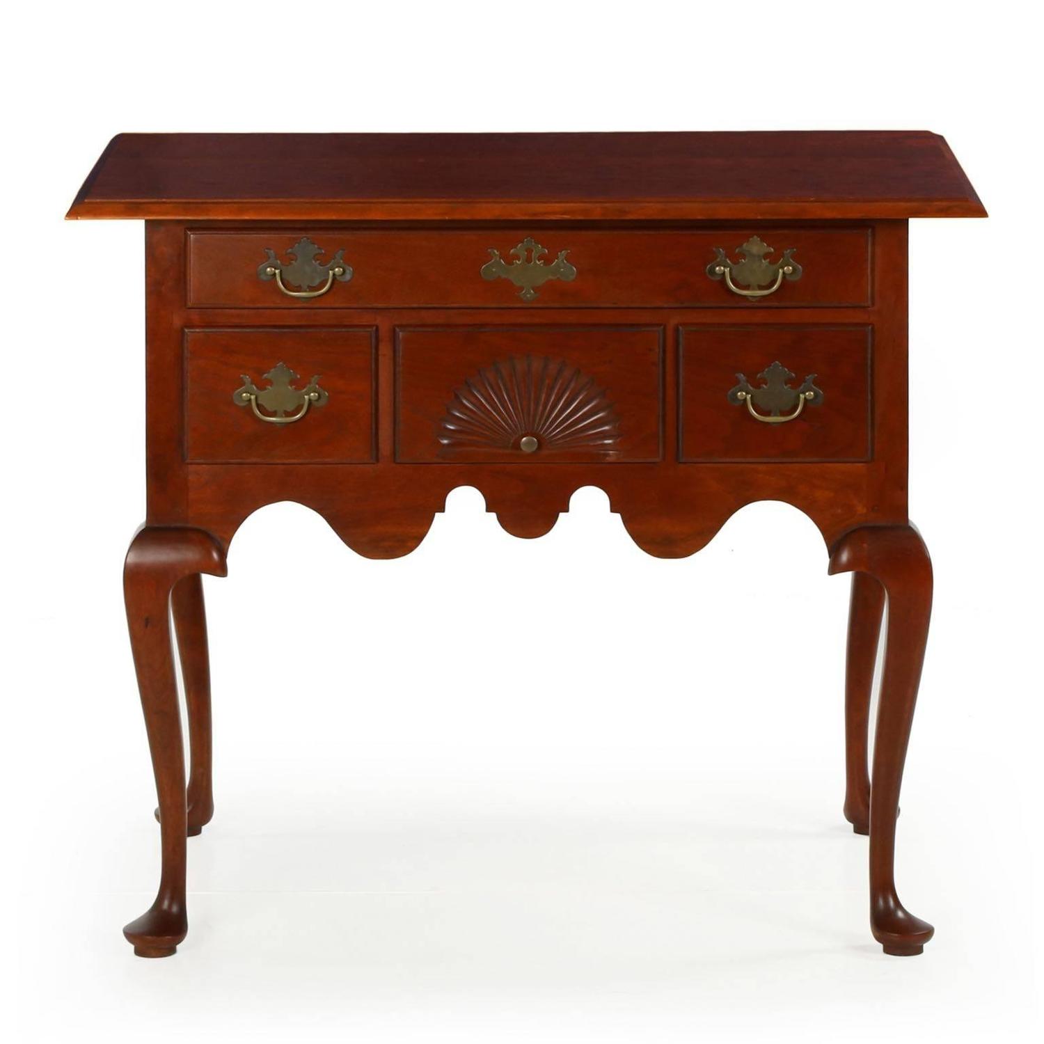 Eldred Wheeler Cherry Fan Carved Connecticut Lowboy Chest of Drawers at
