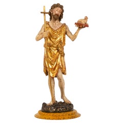 German or Austrian Polychromed Statue Sculpture of Saint John the Baptist
