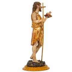 German or Austrian Polychromed Statue Sculpture of Saint John the Baptist
