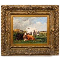 French Barbizon Antique Pastoral Landscape Painting by Marie Dieterle
