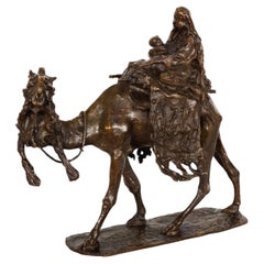 Scultura italiana in bronzo antico “La fuga dall’Egitto” (1892) di Ernesto Bazzaro
