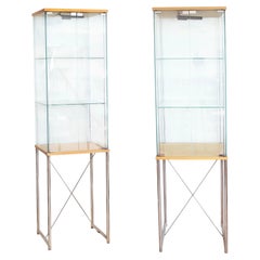 Pair of Mid-Century Modern Glass And Blond Wood Display Cases