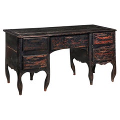 French Provincial Desk in Ebonized Polychrome, late 18th century