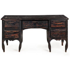 French Provincial Desk in Ebonized Polychrome, late 18th century