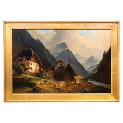 Continental School Alpine Village Oil Painting, late 19th century