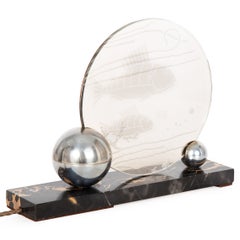 French Art Deco Chrome and Etched Glass "Fish" Lumiere Table Light