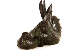 Japanese Meiji Period Bronze Okimono Sculpture of Rooster & Hen