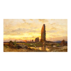 Italian Landscape Painting “View of Roman Campagna Ruins” by Hermann Corrodi