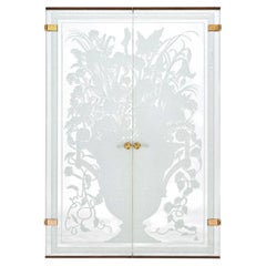 Pair of American Art Deco Revival Etched Frosted Glass Doors by Dennis Abbe