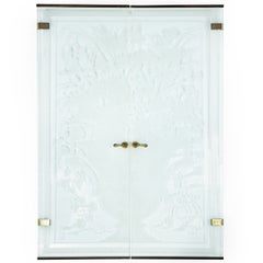 Pair of American Art Deco Revival Etched Frosted Glass Doors by Dennis Abbe