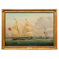 British Antique Sailing Ship Painting of “Ariel” at Sea by John Murday, 19th C.