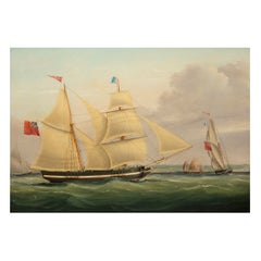 British Antique Sailing Ship Painting of “Ariel” at Sea by John Murday, 19th C.