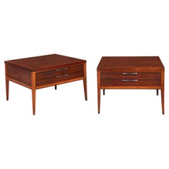 Pair of Lane Tuxedo Walnut and Rosewood Inlaid Bowtie End Tables, circa 1960s
