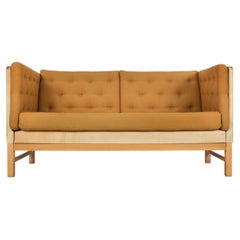 Danish Modern Leather, Tweed & Oak Sofa Model EJ 315 by Erik Jorgensen