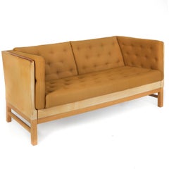 Danish Modern Leather, Tweed & Oak Sofa Model EJ 315 by Erik Jorgensen