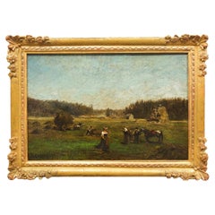 Arbeiter bei der Ernte auf einem Feld – Ölgemälde von Olof Hermelin