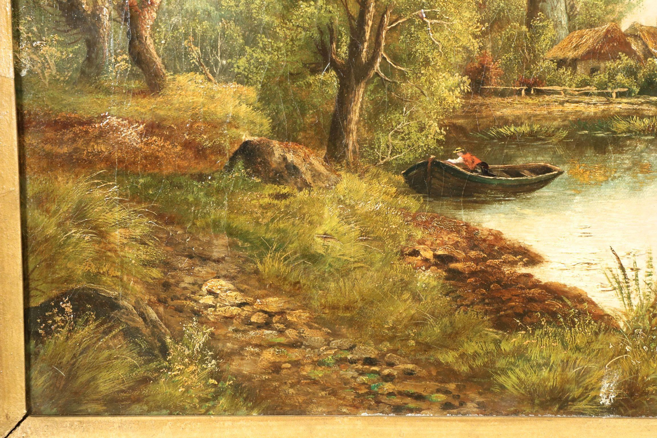 Pair of British School Antique Paintings of Figures at Lake, 19th Century 3