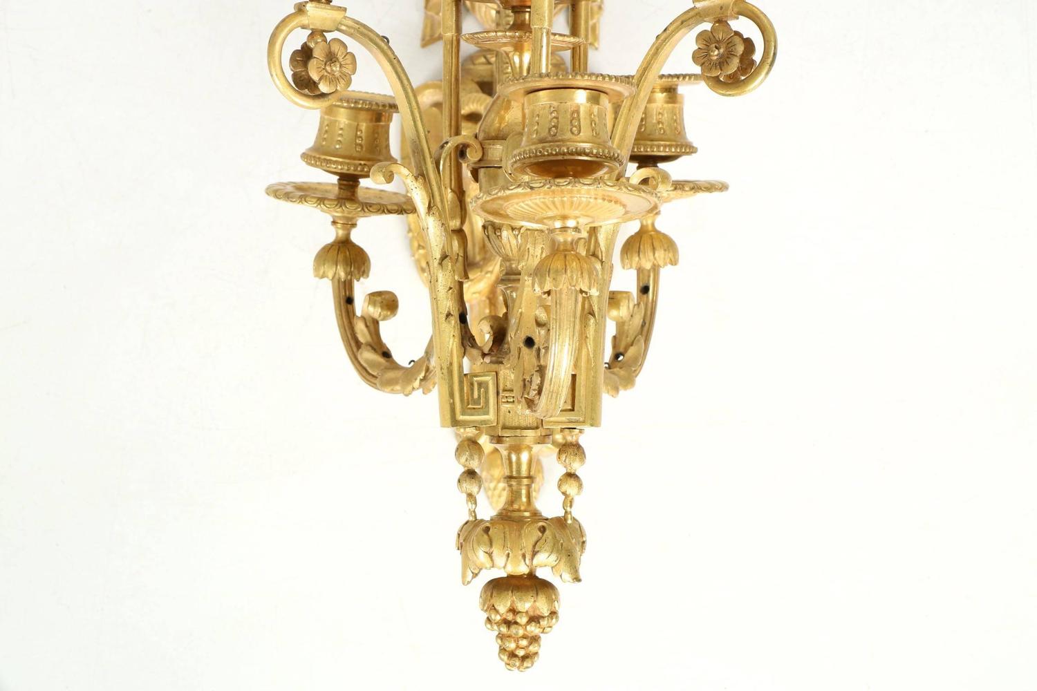 Pair of Louis XVI Style Bronze Antique Candelabra Wall Sconces, 19th Century For Sale at 1stdibs