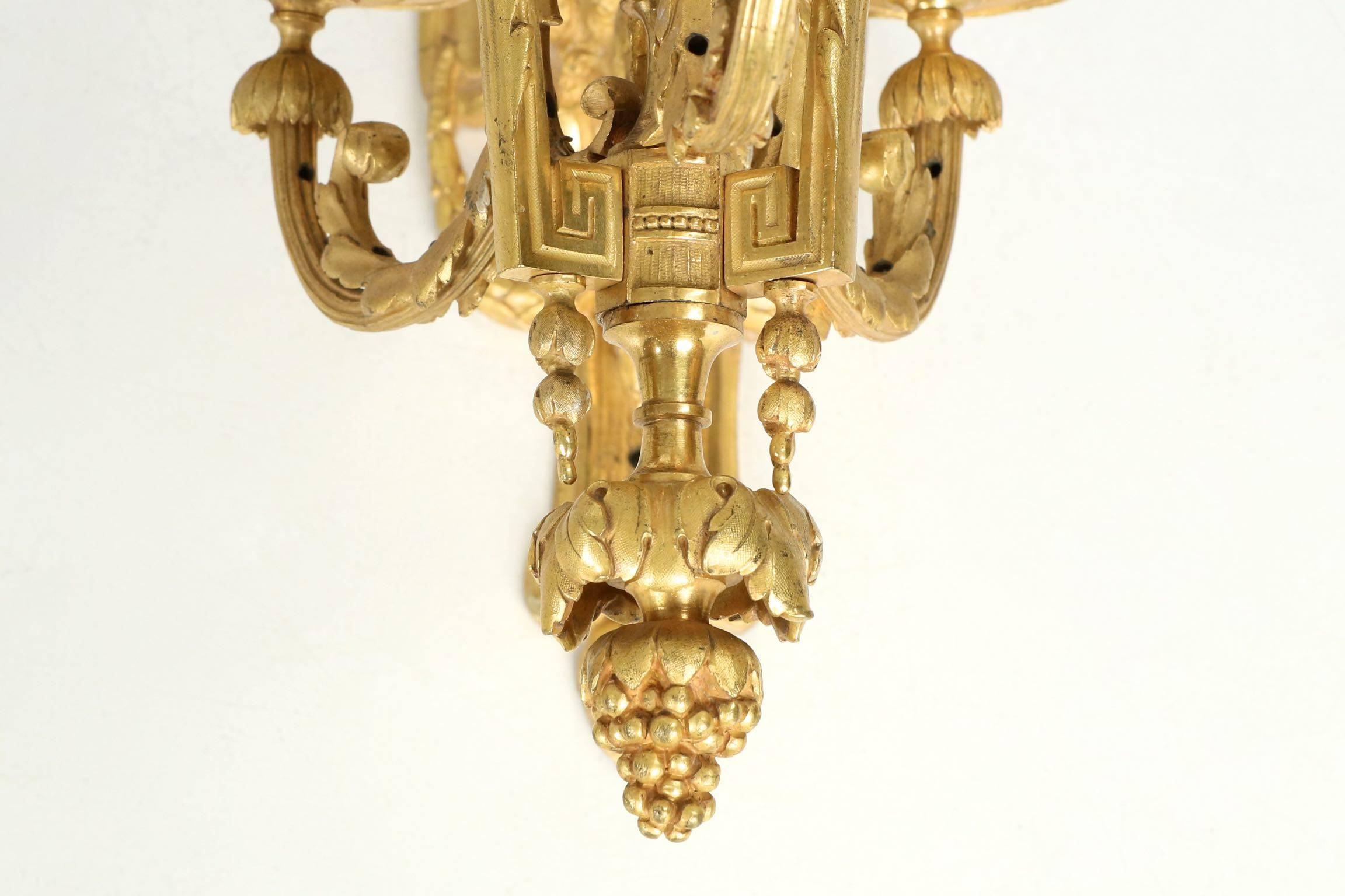 Pair of Louis XVI Style Bronze Antique Candelabra Wall Sconces, 19th Century 3