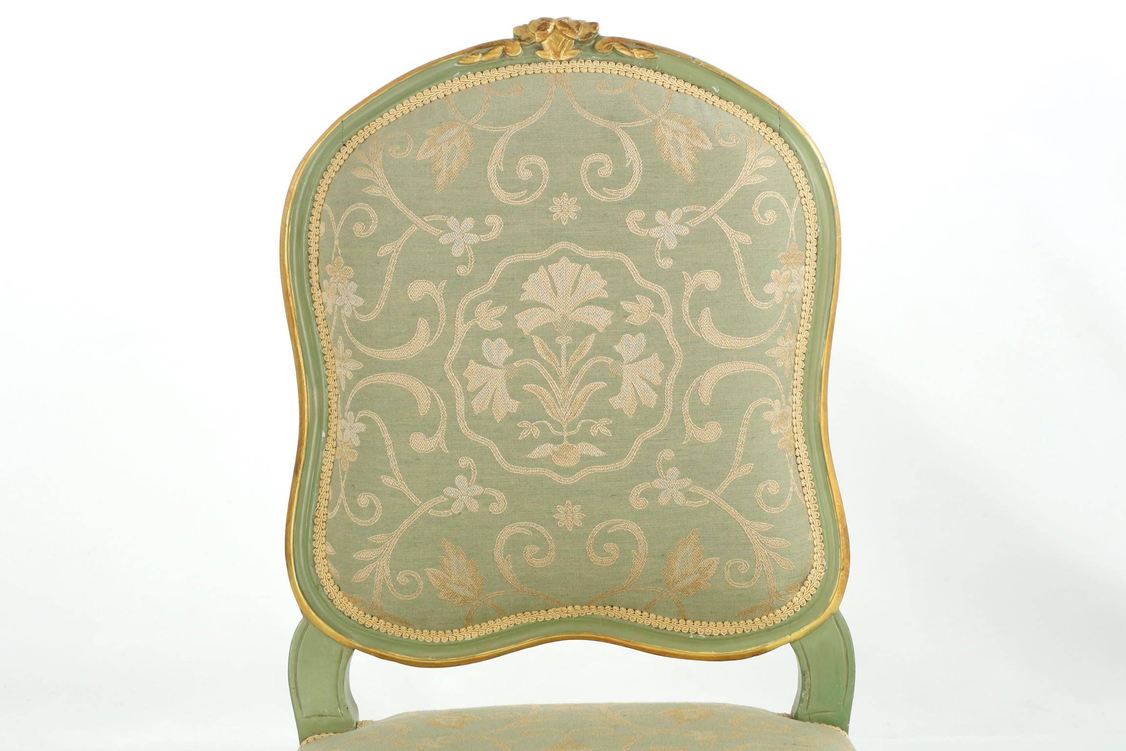 19th Century Pair of Green Distressed Painted Louis XV Style Side Chairs 1