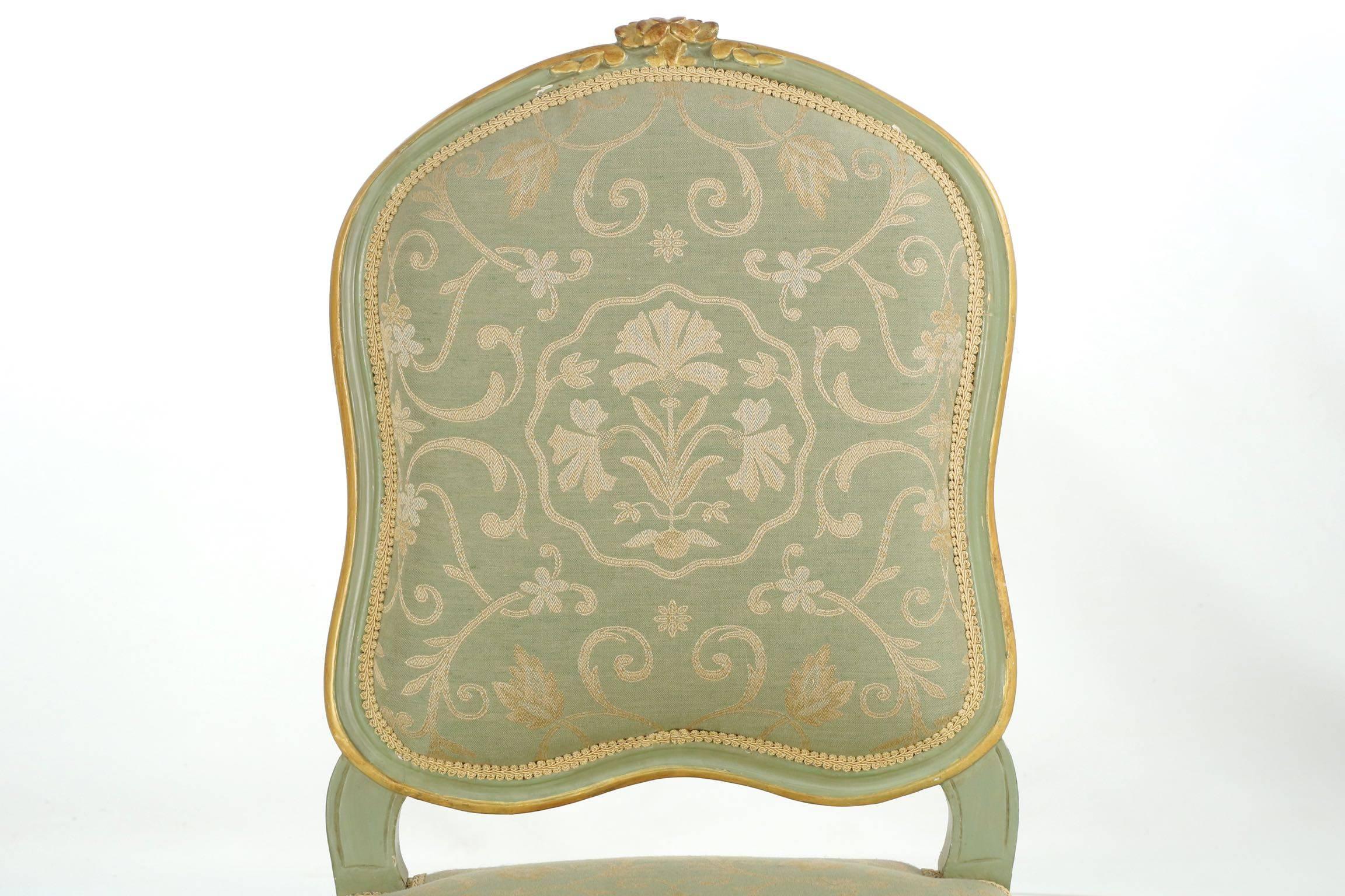 19th Century Pair of Green Distressed Painted Louis XV Style Side Chairs 2