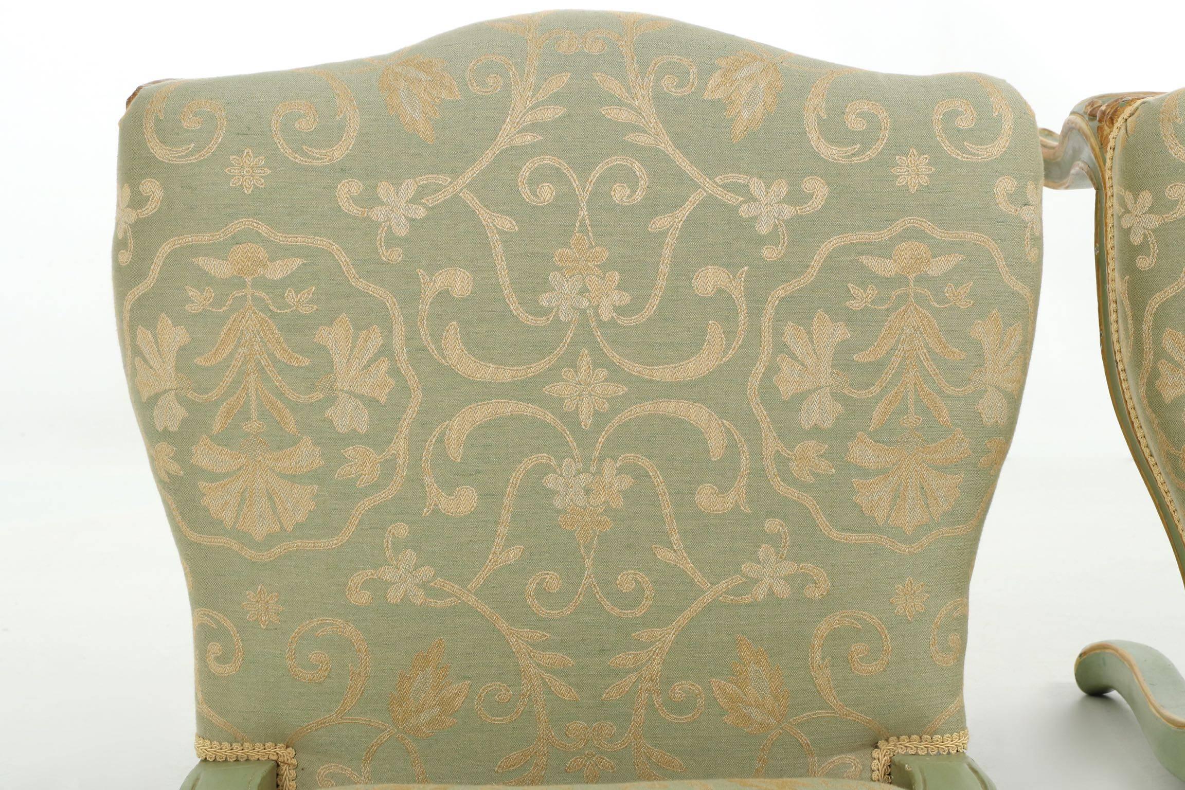 19th Century Pair of Green Distressed Painted Louis XV Style Side Chairs 3
