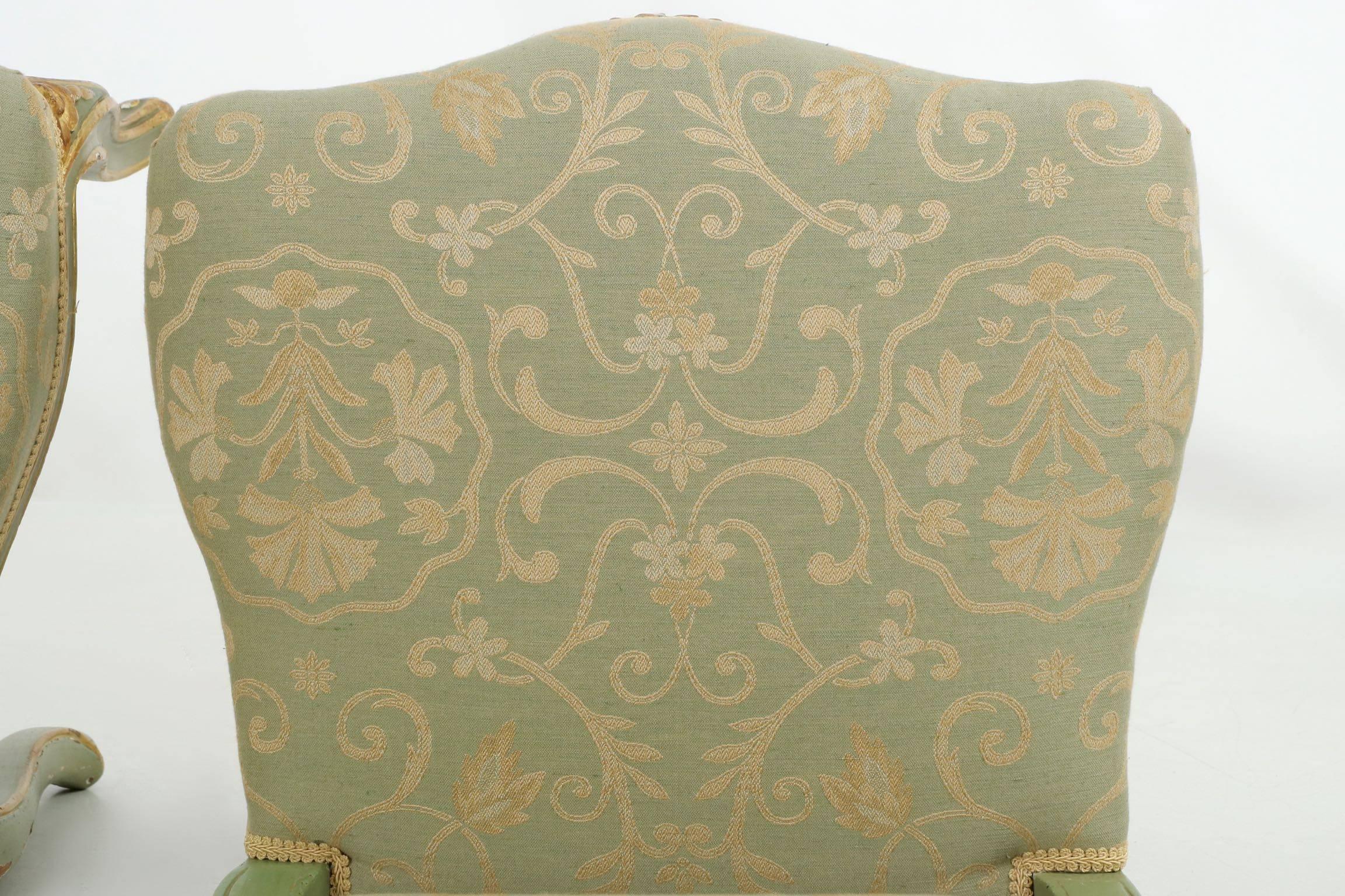 19th Century Pair of Green Distressed Painted Louis XV Style Side Chairs 4