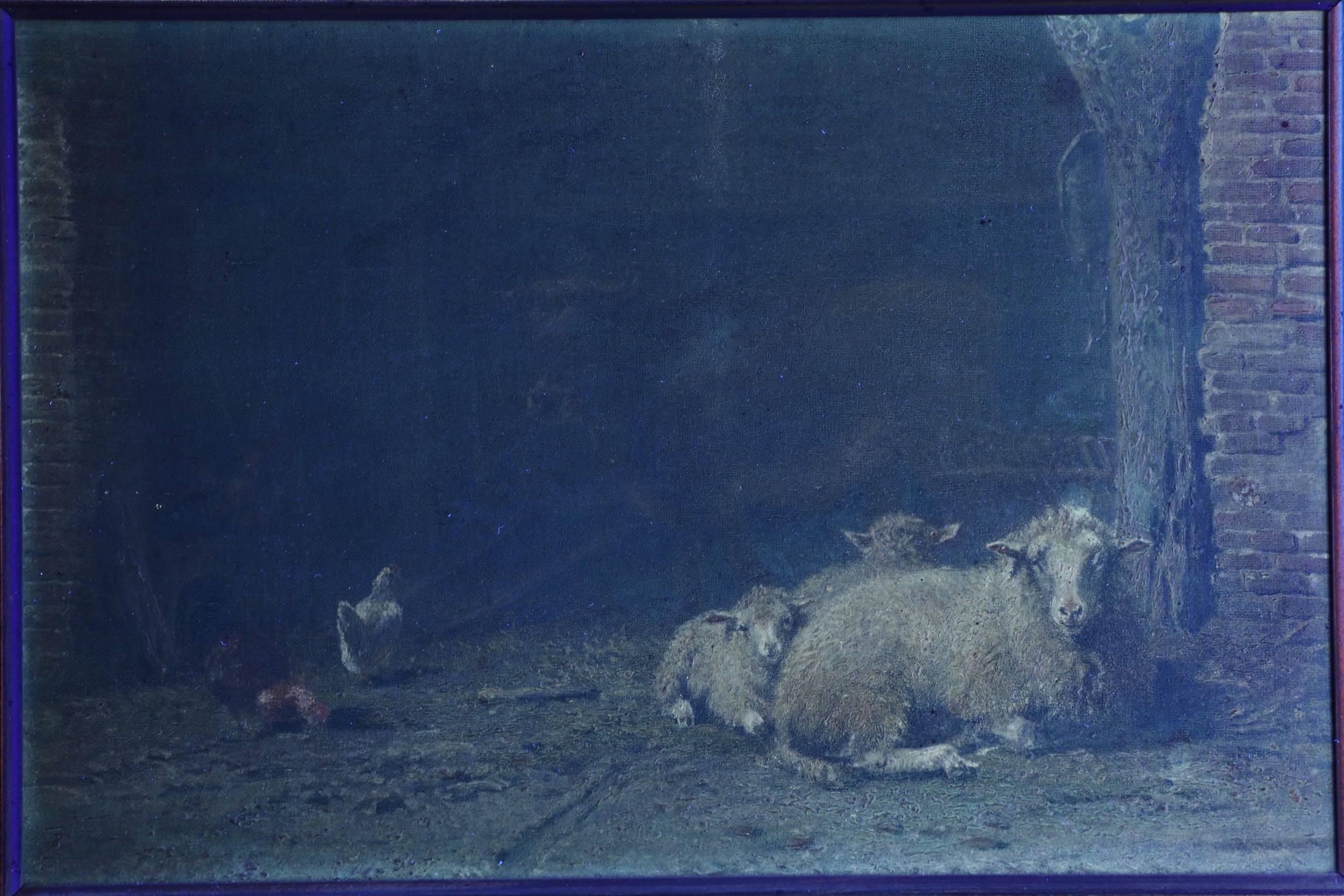 Frans Lebret, Antique Farmyard Painting of Sheep and Cow 4