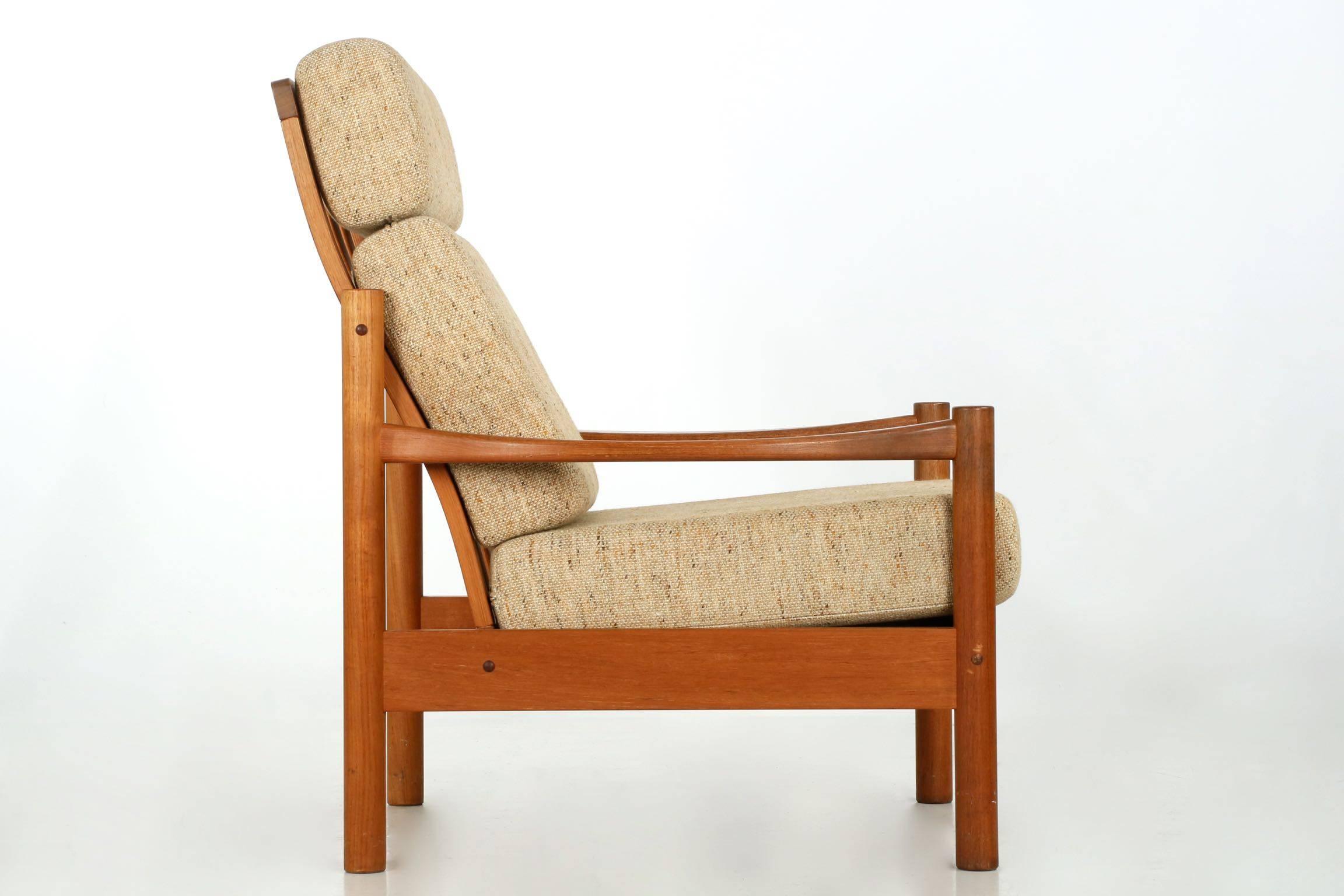Fabric Danish Mid-Century Sculpted Teak Lounge Chair and Sofa by Tarm Stole Møbelfabrik
