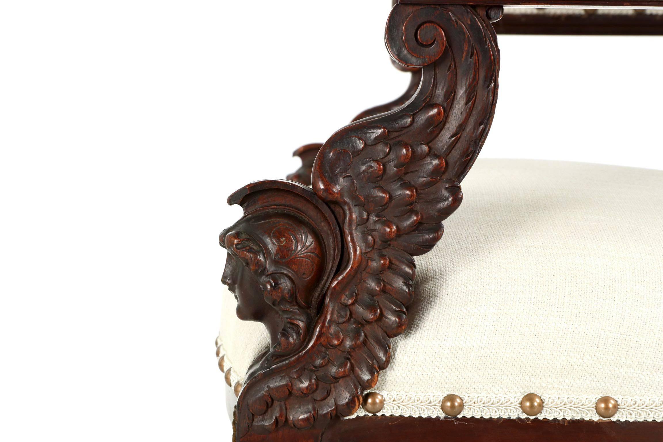 Finely Winged Figural Carved Mahogany Neoclassical Revival Armchair, circa 1870 1