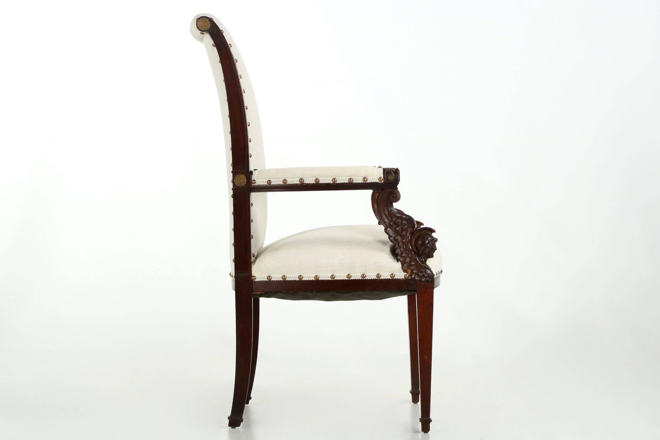 Finely Winged Figural Carved Mahogany Neoclassical Revival Armchair, circa 1870 In Excellent Condition In Shippensburg, PA