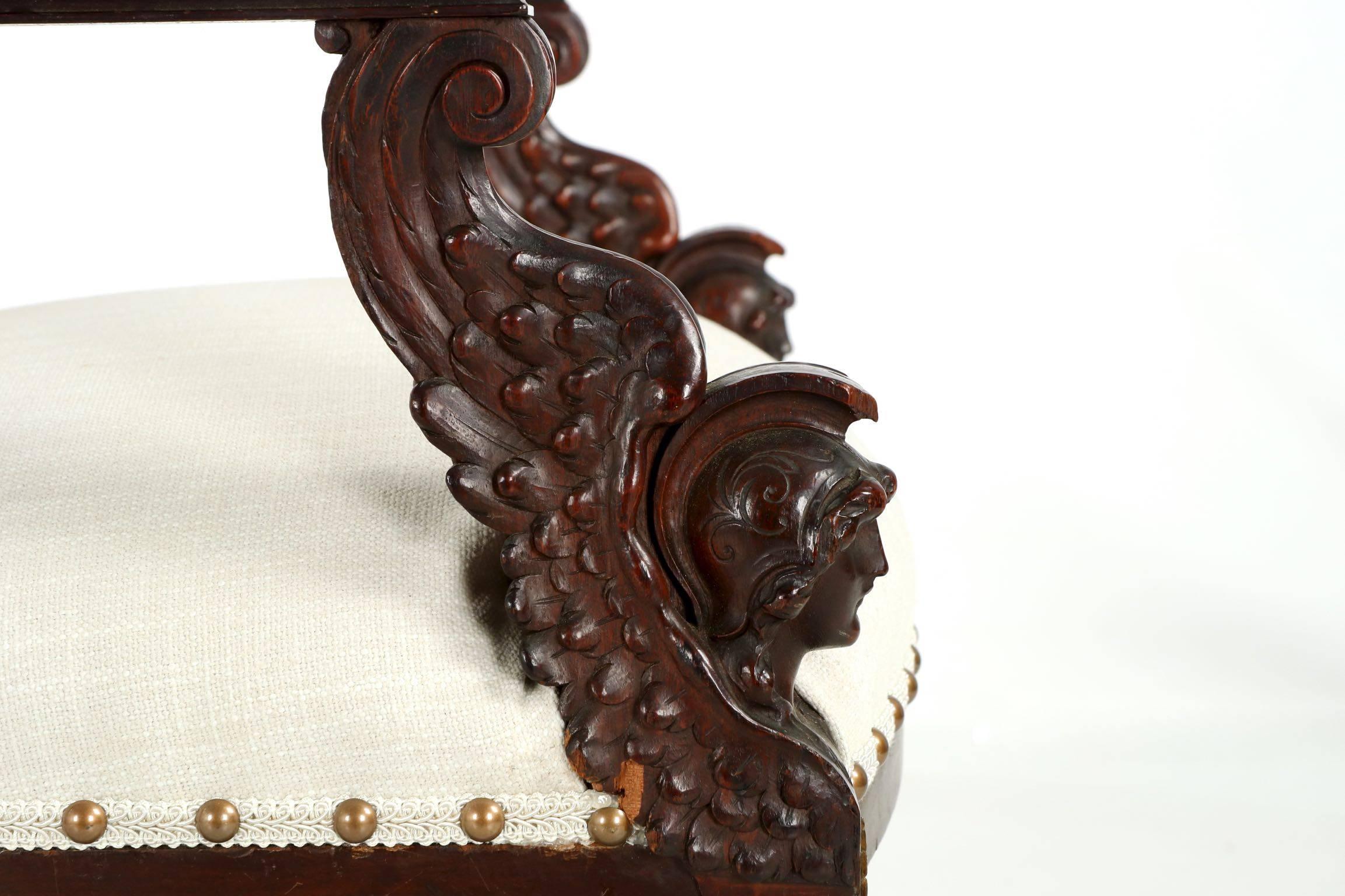 Finely Winged Figural Carved Mahogany Neoclassical Revival Armchair, circa 1870 2