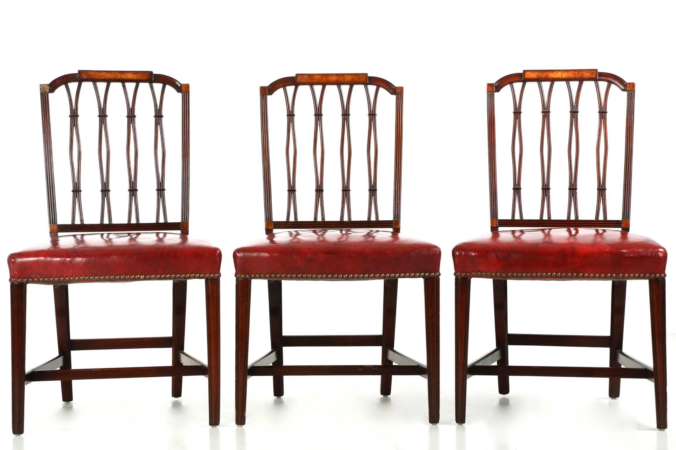 Late 19th Century Set of Eight American Federal Style Mahogany and Birch Dining Chairs